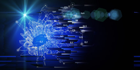Big data. Abstract technology  background with polygonal grid analyze and blurred lines.  Analytics...