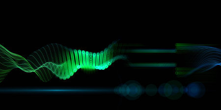 Abstract technology color  background with  grid in defocus on black.  Banner for business, science...