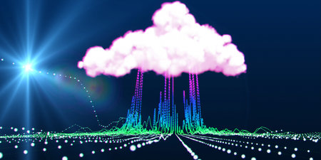 Abstract technology background with cloud computing and lense effect. Cloud computing banner. Web...