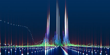 Abstract background analysis grid diagram with blurred lines and  lens effects. Artificial intelligence.  Business, technology and science banner.の写真素材