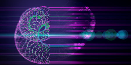 Abstract  background with color grid twisting and blurred lines on dark. Concept for business,...
