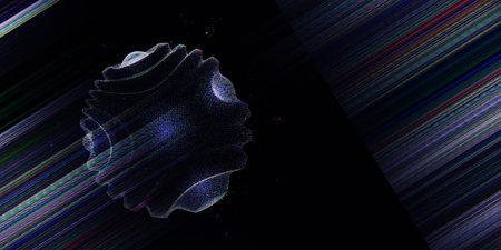 Abstract  background with sphere from dots and color lines on dark. Business, technology and science...