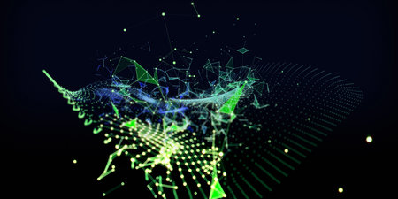 Abstract technology background with polygonal  technology grid. Analytics algorithms data. Quantum...