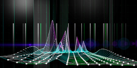Abstract technology digital background with data graph and lines on black. Analytics computing concept. Banner for business, science and technology. Big Data.の写真素材