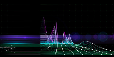 Abstract technology digital background with data graph and lines on black. Analytics computing...