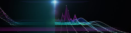 Abstract technology background with color wireframe and white grid. Visual presentation of analytics...