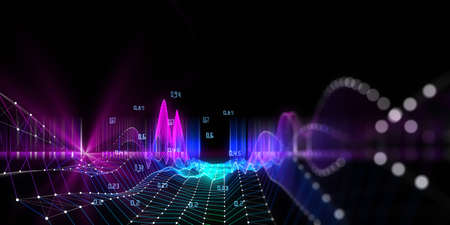 Abstract digital background with graph digital research data on black. Analytics computing concept. Banner for business, science and technology. Big Data.の写真素材