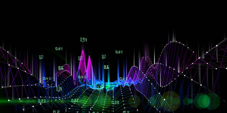 Abstract digital background with graph digital research with blurred lines on black. Big Data. ...