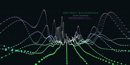 Abstract  background with  color dots in  grid on black.  Visual 3d presentation of analysis...