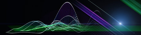 Abstract technology background with color wireframe on black. Visual presentation of analytics grig...