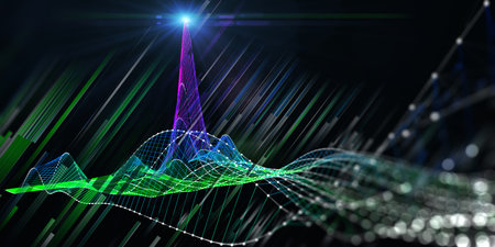 Abstract  digital background with graph and  light on black. Analytics computing concept.  Banner...