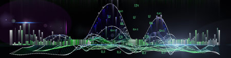 Abstract technology background with wireframe wave on black. Visual presentation of analytics...
