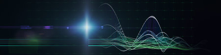 Abstract technology background with color wireframe on black. Visual presentation of analytics...