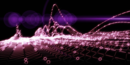 Abstract technology background with wireframe graph from dotted on black. Visual presentation of...