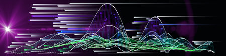 Abstract technology background with color wireframe on black. Visual presentation of analytics...