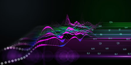 Abstract  background with wireframe technology color grid. 3D presentation of analysis research wavy...