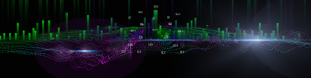 Abstract technology background with wavy graph from dotted. Visual presentation of analytics data...