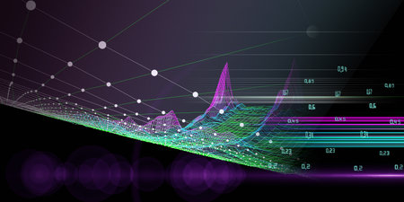Abstract  background with bending color grid and data with lines. Visual presentation of analytics...