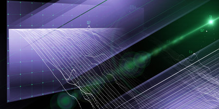 Abstract  background with virtual screen data and spot. Visual presentation of analytics color grid...