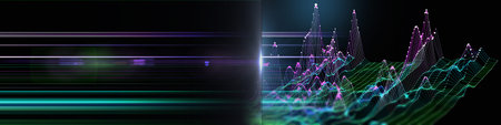Abstract  background with 3d grid color and data on dark.  Technology concept. Visual presentation...