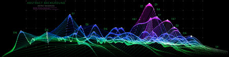 Abstract  background with grid and data on dark. Technology 3d concept. Visual presentation analysis...