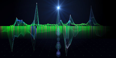 Abstract  background contain color grid and blurred lines with spot. Technology 3d wavy polygonaly...