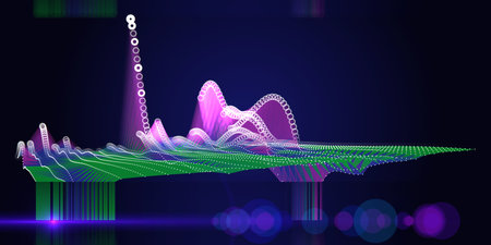 Abstract  background contain color grid and defocus on dark blue. Big data. Technology 3d wavy...