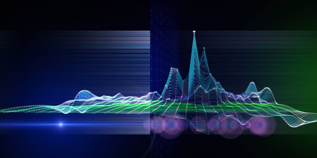 Abstract  background contain color blurred and data on dark blue. Big data. Technology 3d wavy...