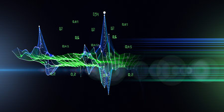 Abstract  background contain color wireframe with blurred lines and data. Big Data. Technology 3d...