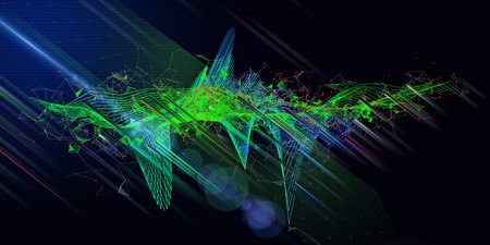 Abstract  background contain polygonaly graph with  blurred lines. Big Data. Technology 3D wireframe...