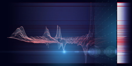Abstract  background contain white wireframe with red dots and lines on dark. Big Data. Technology...