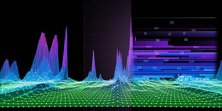 Abstract  background wireframe graph from dots  and data  lines on black. Big Data. Technology ...