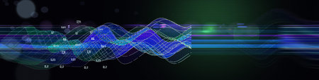 Abstract  background  graph curved grid and spot  on dark. Technology  graph with data  in virtual...