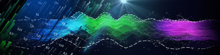 Abstract  background  grid n chaotic web with data and spot. Plexus  wireframe concept  in virtual...