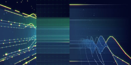 Abstract background graph  wavy color graph  with dots and glow lines on dark. Big Data. Technology...