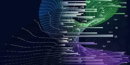 Abstract  background radial twisting grid with blurred lines data. Technology concept data grid. ...