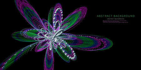 Abstract  background twisting radial  wireframe grid  and spheres lines on black. Technology concept data grid.  Banner for business, science and technology data analytics. Big Data.のイラスト素材