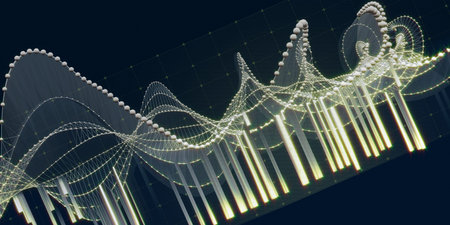 Abstract  background twisting wireframe grid with spheres shines  blurred lines. Technology concept...
