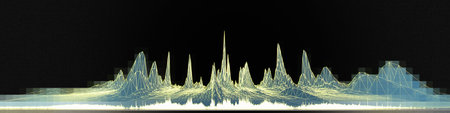 Abstract background grid polygonal wireframe graph and pixels on black. Technology graph concept in...