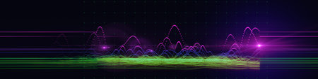 Abstract background color graph from wavy color graph and blurred lines on black. Technology concept...