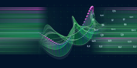 Abstract  background twisting wireframe grid with data blurred lines. Technology concept data grid. ...