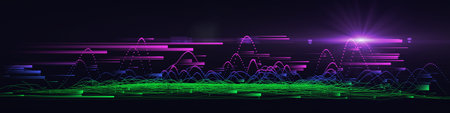 Abstract background color graph from wavy color sphere in lines on dark. Technology concept data...