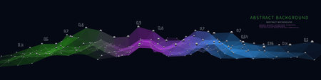 Abstract  background noisy poly grid  in net from dots and lines and data on dark. Technology wireframe concept data plexus in virtual space. Banner for business, science and technology data analytics. Big Data.のイラスト素材