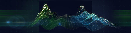 Abstract background grid polygonal wireframe graph and shine dots on dark blue. Technology graph...