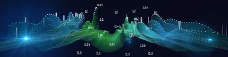 Abstract background color graph in white lines from dots and  blurred  lines with spot....