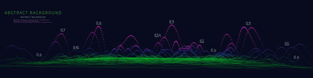 Abstract  background wavy color graph from dots in  lines and data on dark blue. Technology wireframe concept data plexus in virtual space. Banner for business, science and technology data analytics. Big Data.のイラスト素材