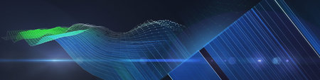 Abstract technology background. Future color wireframe with light in virtual . Global software...