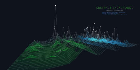 Abstract  background grid data  dots in noisy net on dark. Technology wireframe concept data plexus in virtual space. Banner for business, science and technology data analytics. Big Data.のイラスト素材