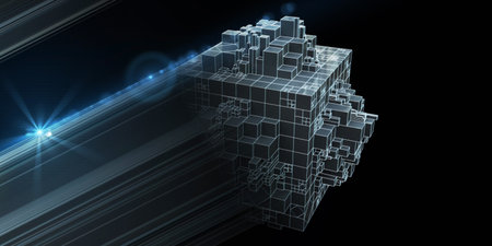 Abstract geometric background with group of 3d cubes and star light. Concept business and technology...