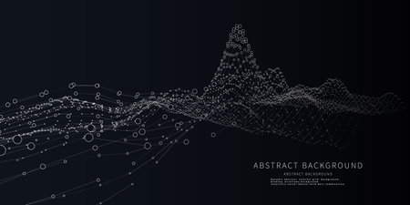 Abstract  background waviy white graph  in net from circles and lines on dark. Technology wireframe concept data plexus in virtual space. Banner for business, science and technology data analytics. Big Data.のイラスト素材